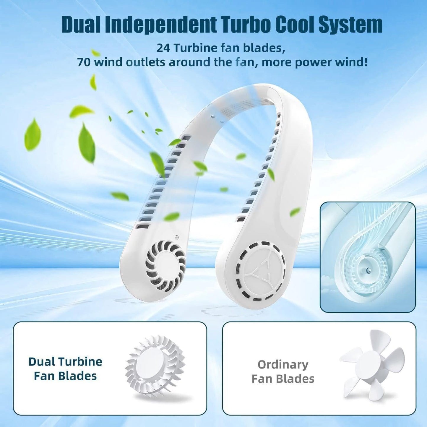 Portable Neck Fans - Portable 5 Speed Neck Fan USB Rechargeable Neckband Bladeless Cooler