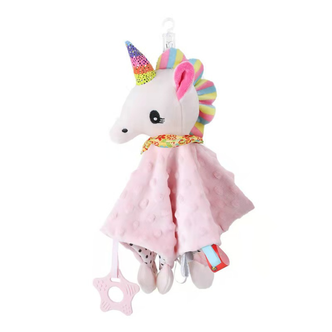 Soothing plush cuddly blanket with rattle