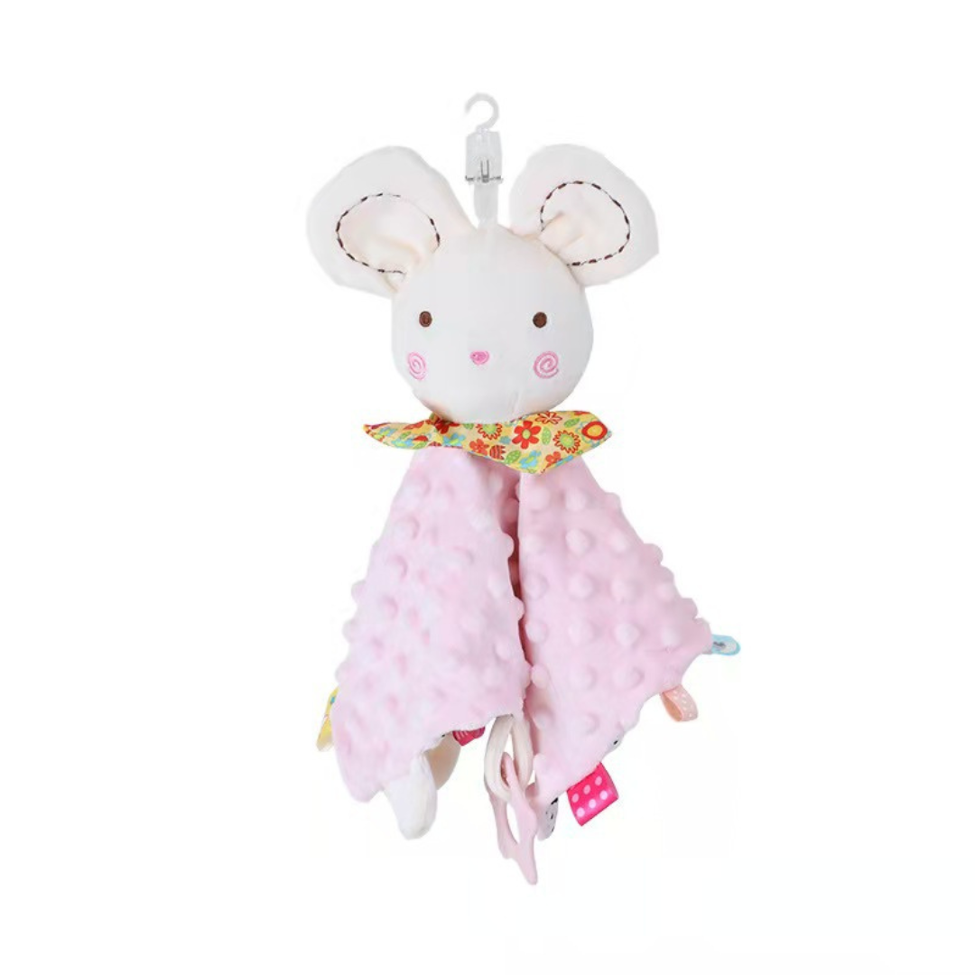 Soothing plush cuddly blanket with rattle