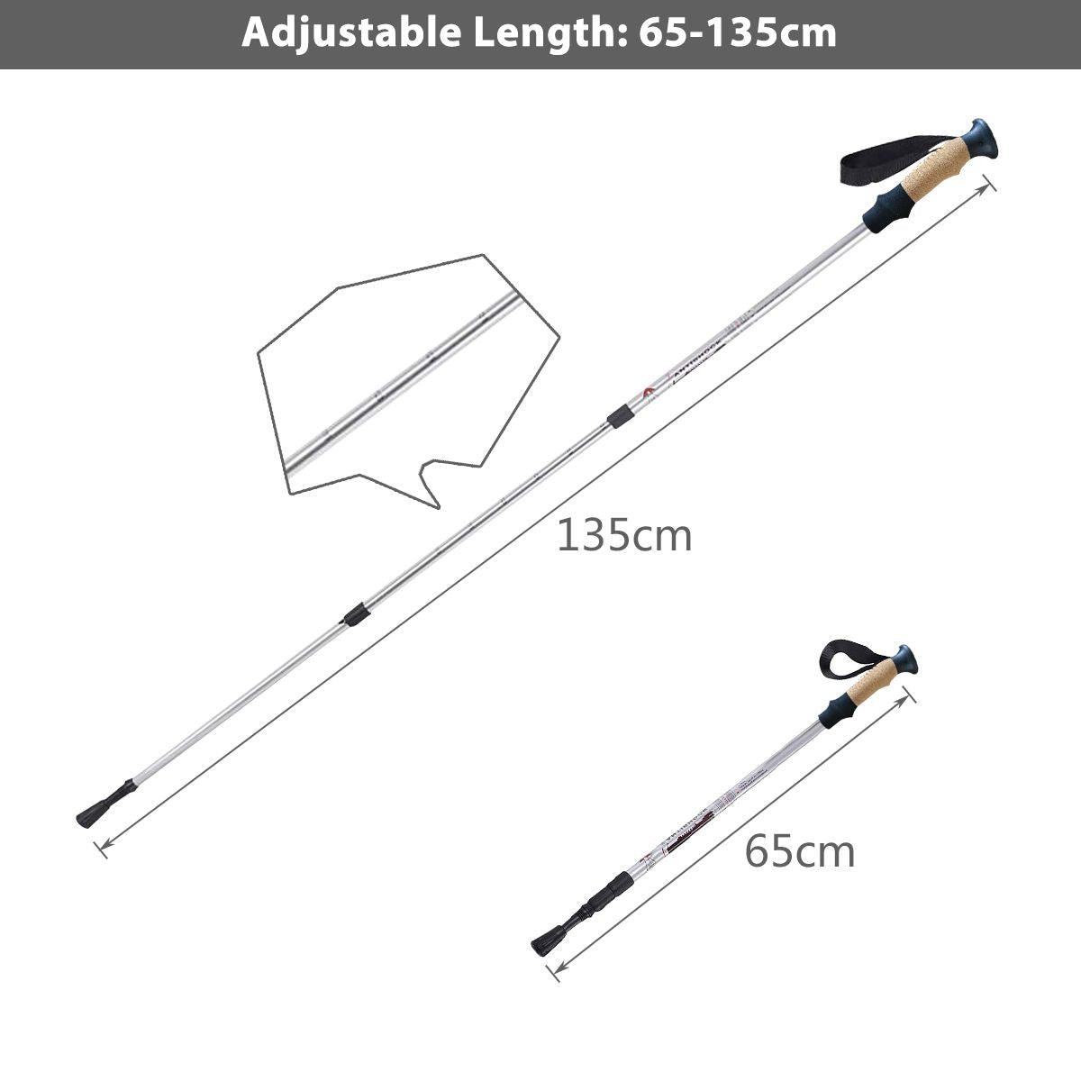 Adjustable Hiking Pole - Telescopic Walking Poles Set 3-Section Anti Shock Trekking Stick