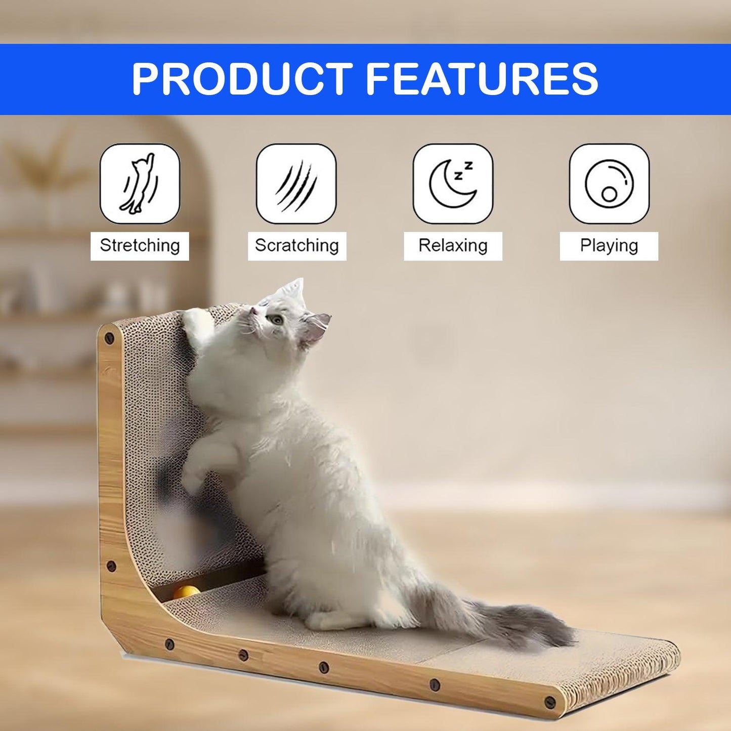 Cat Scratcher Pad - 70 cm L-shaped Wall-mounted Scratch Pad Cardboard Scratching Sur