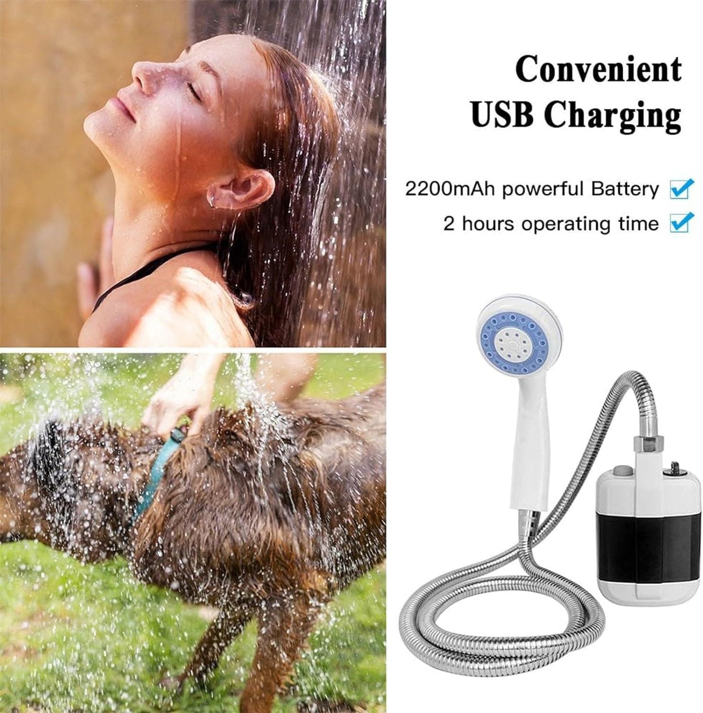 Portable Camping Shower - Outdoor Shower USB Rechargeable Shower Water Pump for Camp Hiking