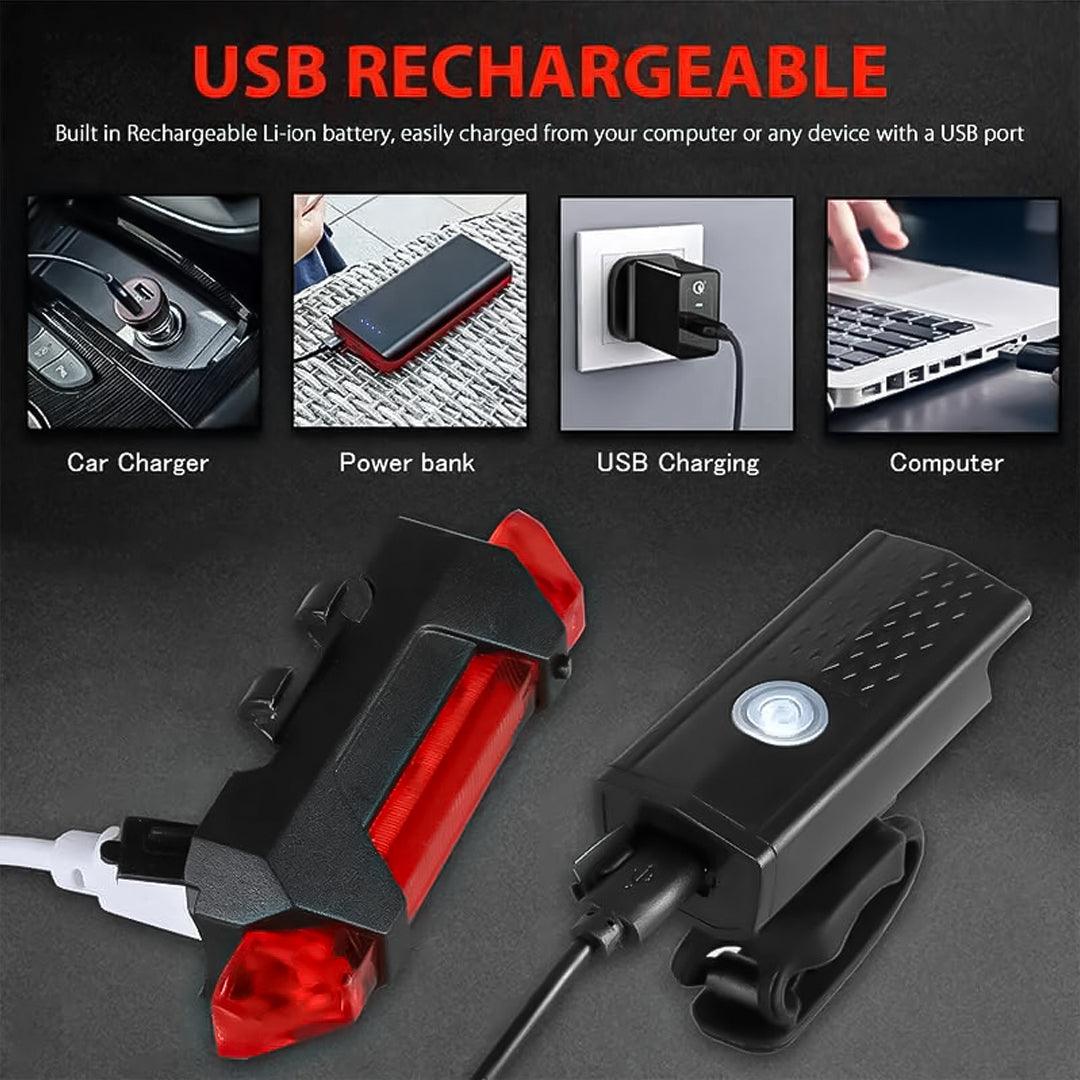 Rechargeable Cycle Lights - USB Rechargeable Bike Lights Rear Front Hazard Waterproof LED Front & Rear Light