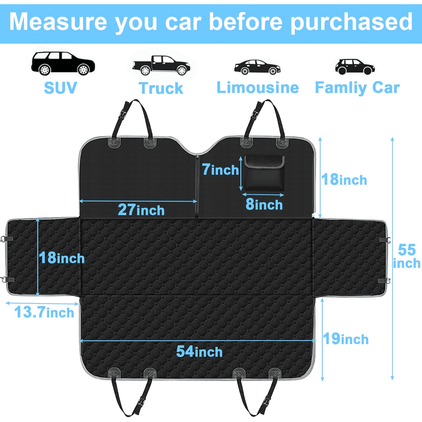 Car Seat Cover For Dog - Pet Waterproof Safety protector Mat Rear Back Hammock Nonslip Cushion