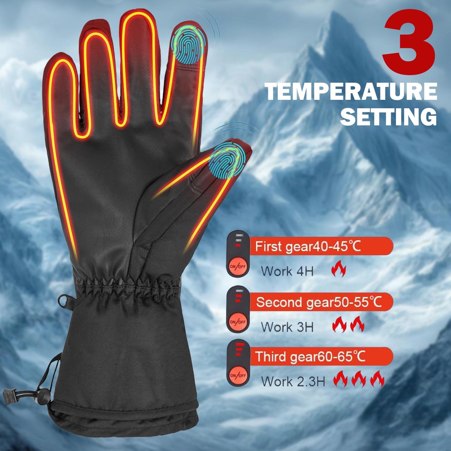 Rechargeable Heated Gloves - 6000mAh Electric Thermal Non-Slip Touch Screen Winter Gloves