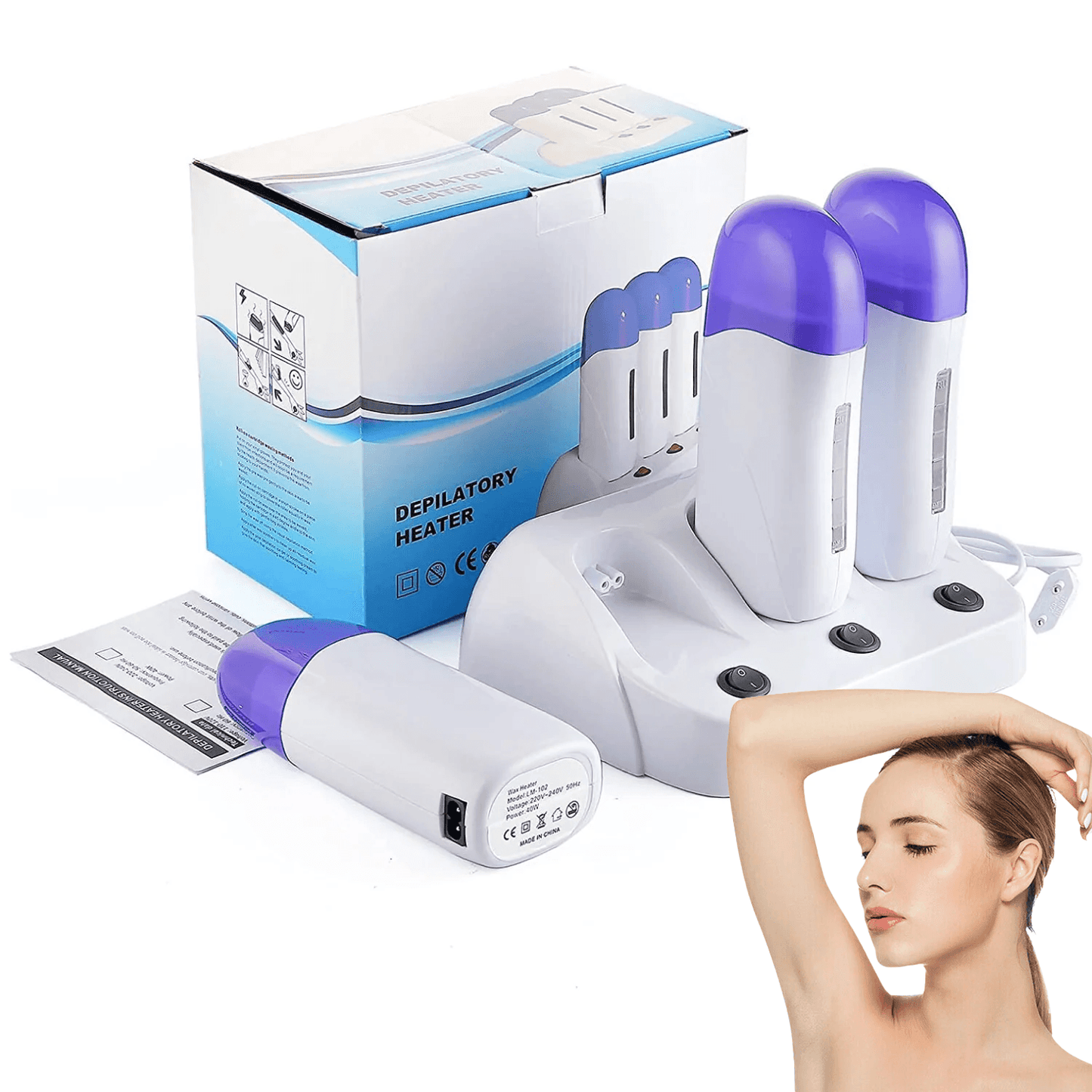 Waxing Roller Machine - Electric Wax Roller Heater Depilatory Roll On Wax Brazilian Waxing Warmer for Women Men, Safe Painless, UK Plug