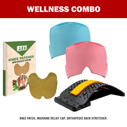 Ultimate Pain Relief Wellness Combo – Knee Patches, Migraine Ice Cap & Orthopedic Back Stretcher