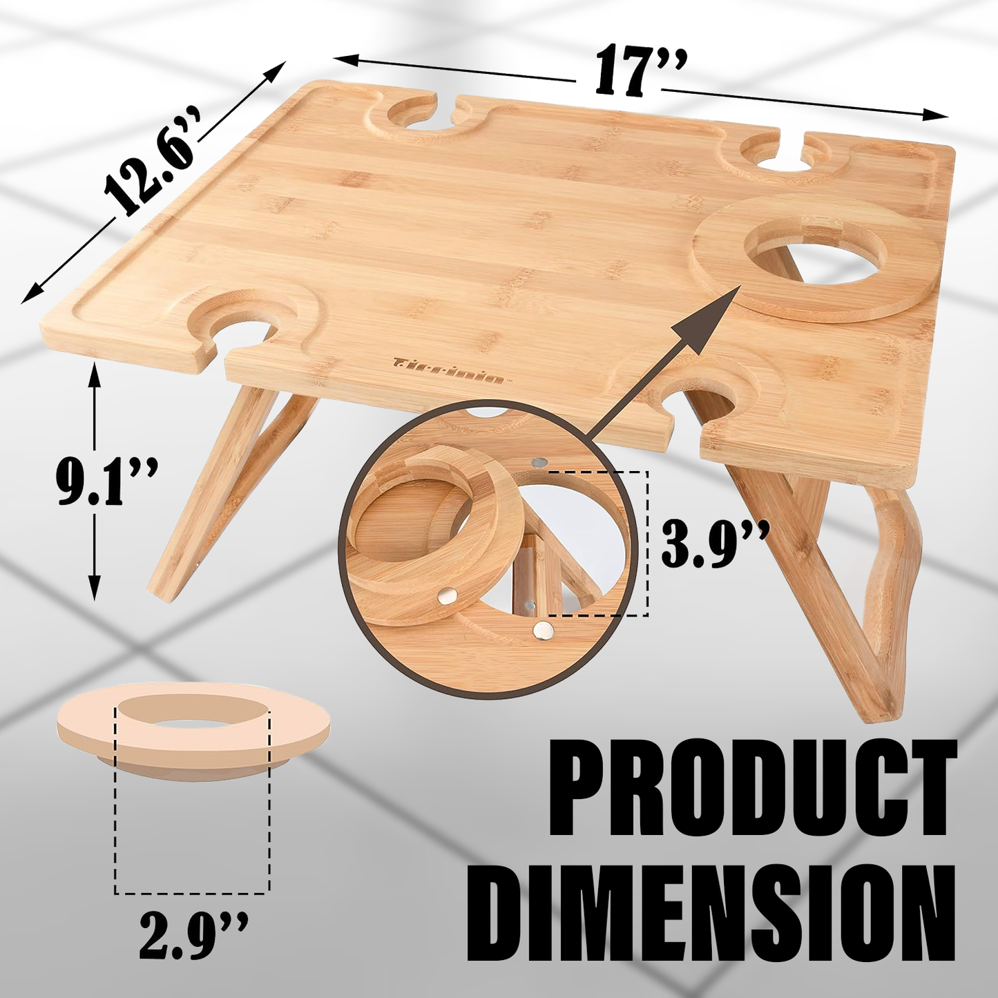 Wine Picnic Table – Portable Wooden Table with Glass Holders for Outdoor Use