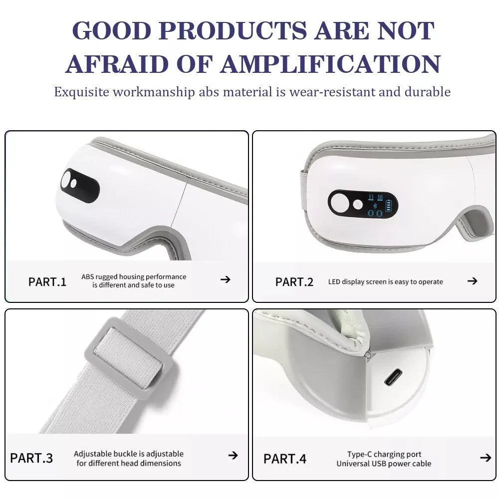 Electric Eye Massager - Rechargeable Eye Therapy Mask with Hot Compress/Air Pressure/Bluetooth Music and 5 Working Modes