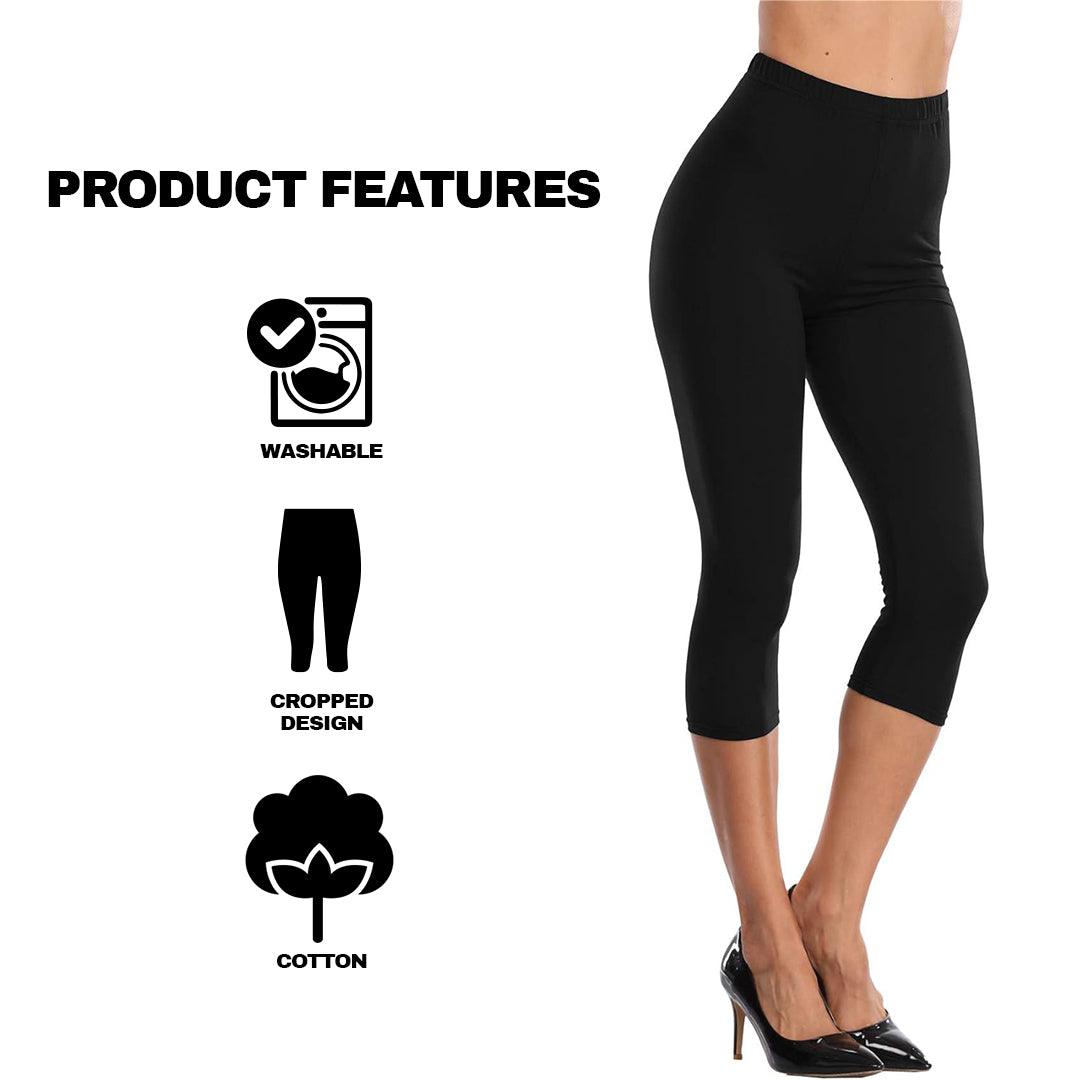 Gym Leggings for Ladies - Womens 3/4 Length Cropped Leggings Soft Cotton Active Wear Capri Pants Casual Fitness Pants