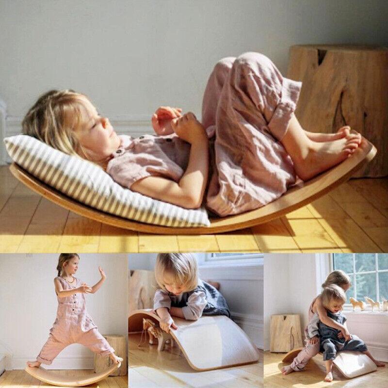 Wooden Balance Board UK - Wooden Balance Board Wobble Curved Rock-it Yoga Rocker Leaning Toy for Kid Adult