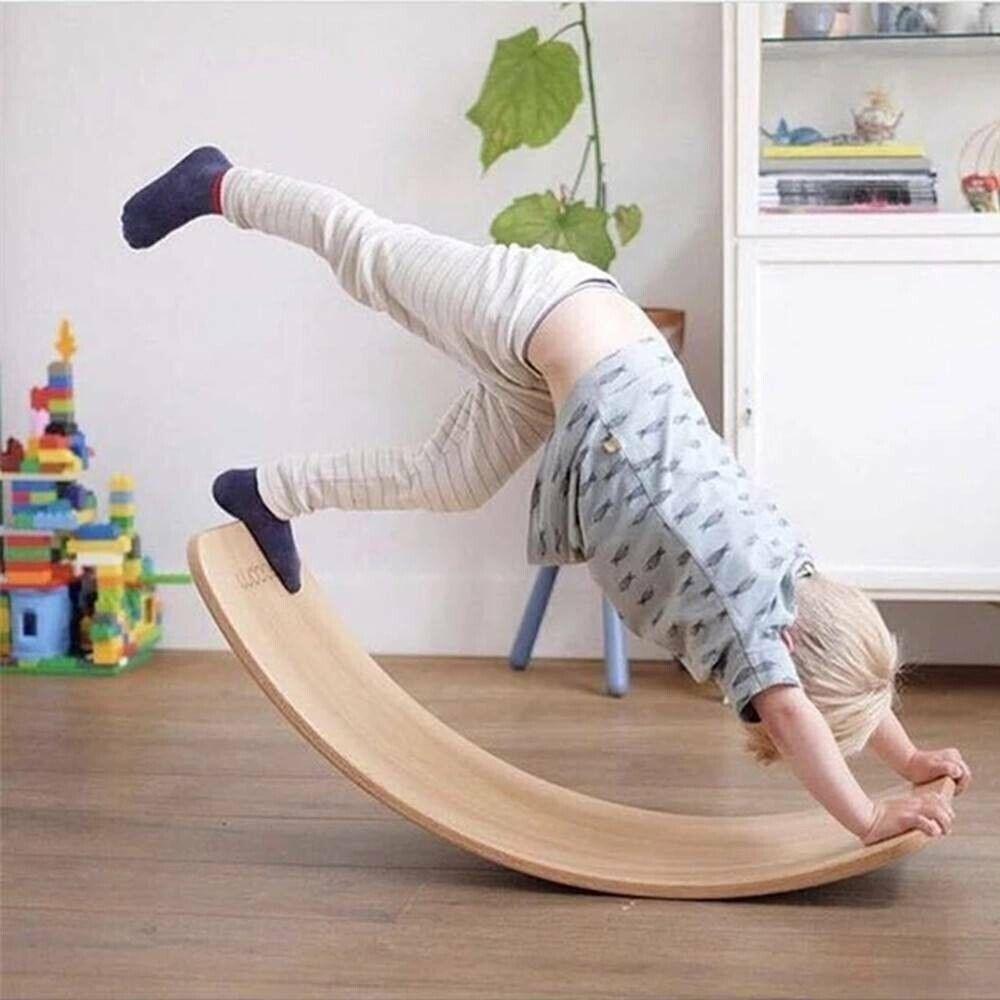 Wooden Balance Board UK - Wooden Balance Board Wobble Curved Rock-it Yoga Rocker Leaning Toy for Kid Adult