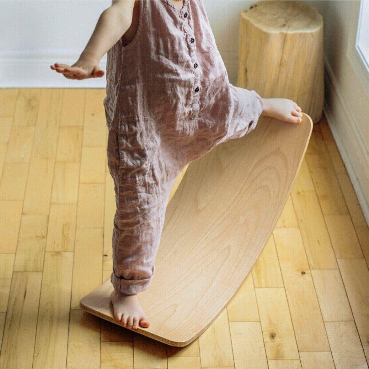 Wooden Balance Board UK - Wooden Balance Board Wobble Curved Rock-it Yoga Rocker Leaning Toy for Kid Adult