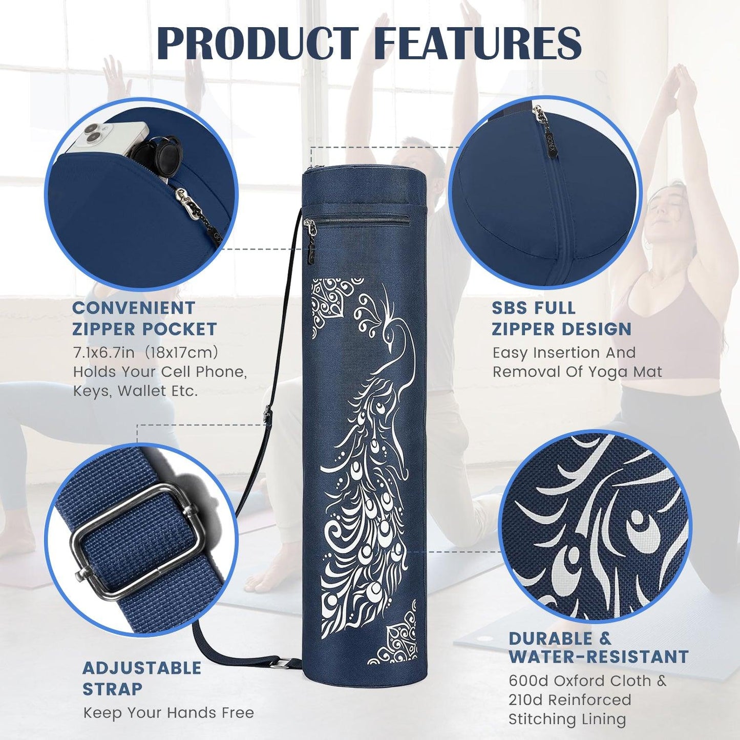 Yoga Mat Bag - Full-zip Exercise Yoga Mat Carry Bag Durable Waterproof Oxford Cloth With 2 Cargo Pockets | Extra Wide | Adjustable Shoulder Strap