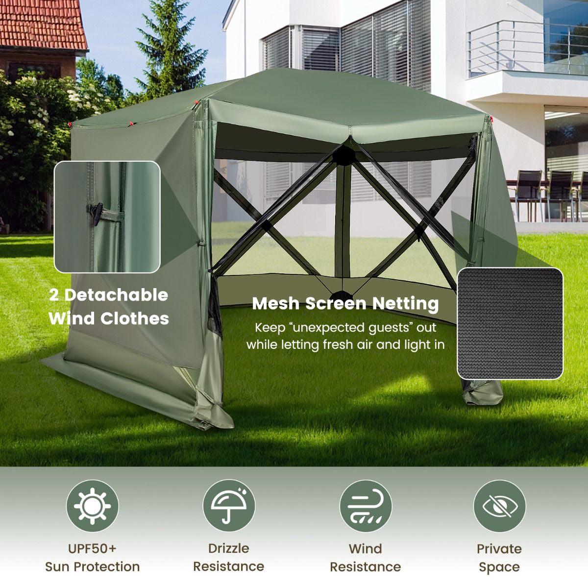 Family Camping Tent - 6-Sided Camping Gazebo Instant Setup Hub Tent with Portable Carrying Bag