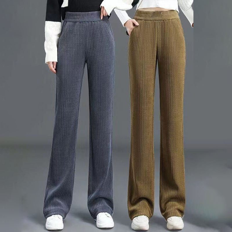 🍂 New Fall/Winter🍂  Women’s High-Waisted Velvet Straight Pants | Stylish Fleece-Lined Wide-Leg Trousers