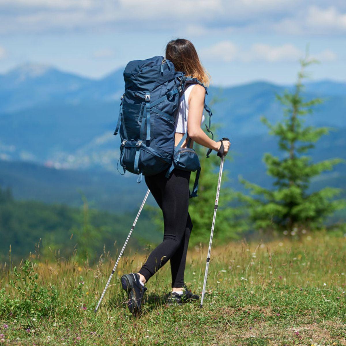 Adjustable Hiking Pole - Telescopic Walking Poles Set 3-Section Anti Shock Trekking Stick