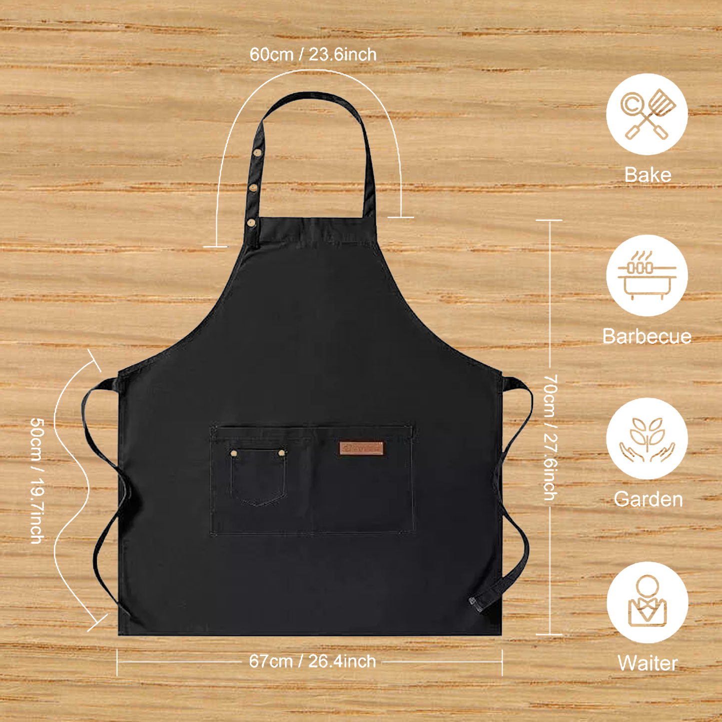 Denim Chef Apron - Canvas Pockets Apron for Kitchen Cooking BBQ Crafts Baking