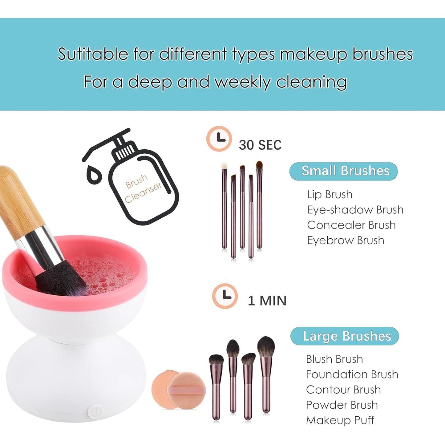 Cosmetic Brush Cleaner - Automatic Electric Makeup Brush Cleaning Machine Fast Clean Dryer