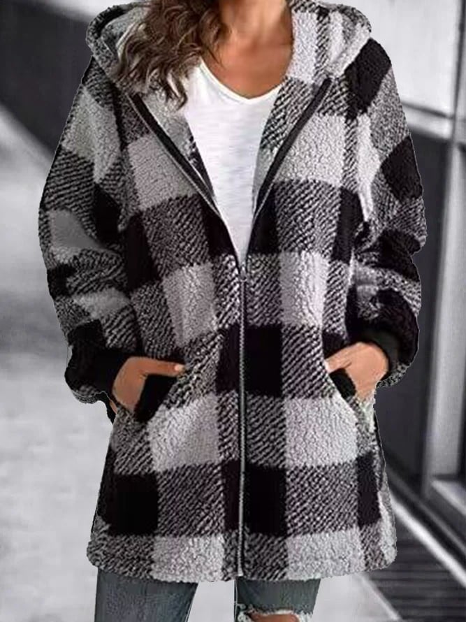 🍁HOT SALE🍁 Women Oversized Hoodie Plaid Loose Overcoat