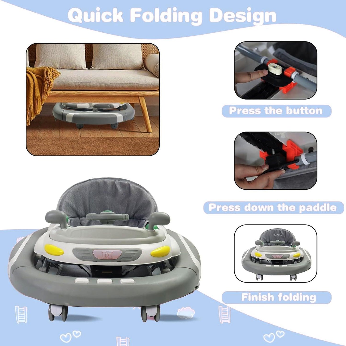 Childrens Push Along Walker - Baby Walker Rocker Bouncer First Steps Push Along Activity Music Ride On Car UK