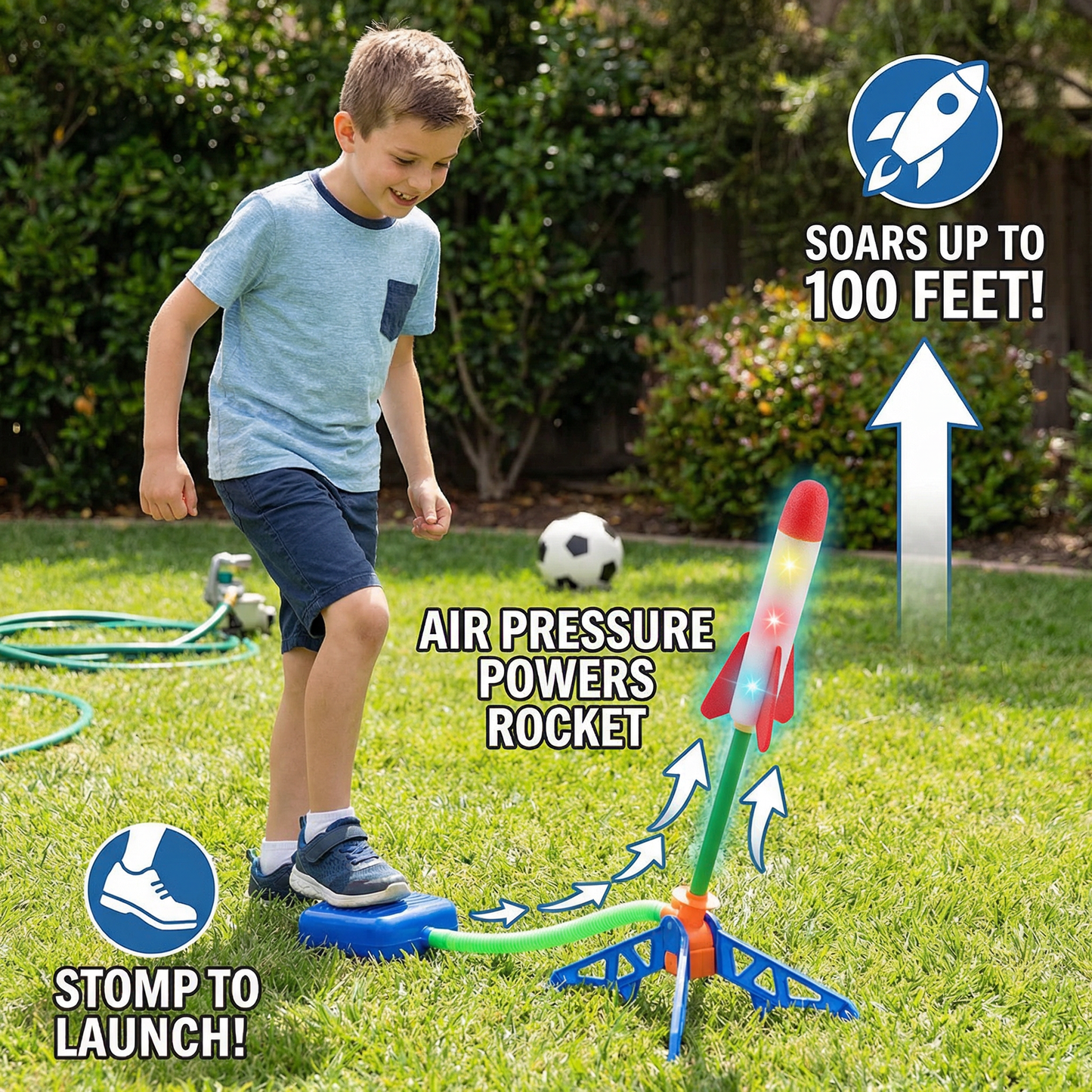 Kids Rocket Launcher with Foot Pump – Lightning Air-Powered Outdoor Toy