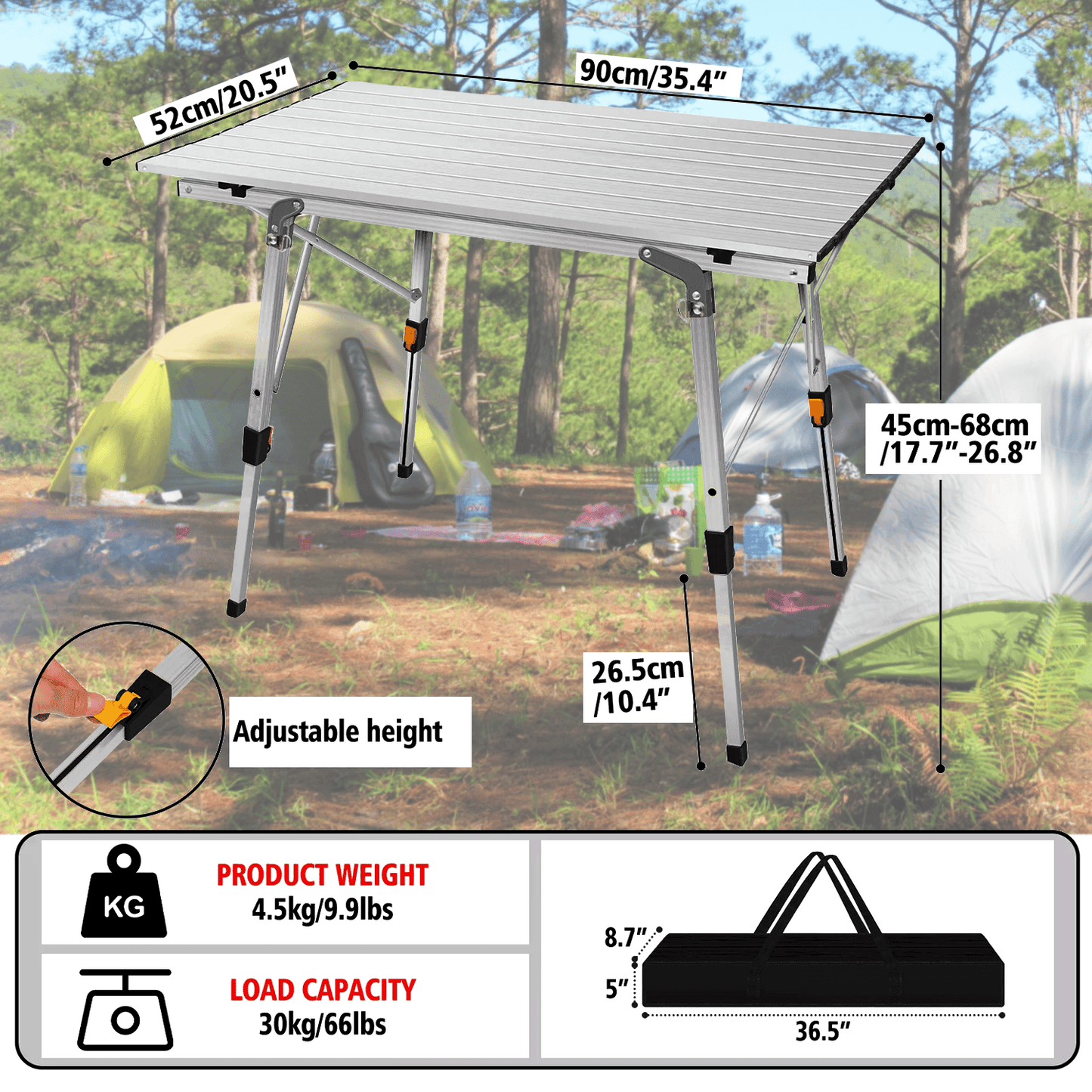 Rollup Camping Table – Adjustable Height Folding Picnic Table for Outdoor & Travel