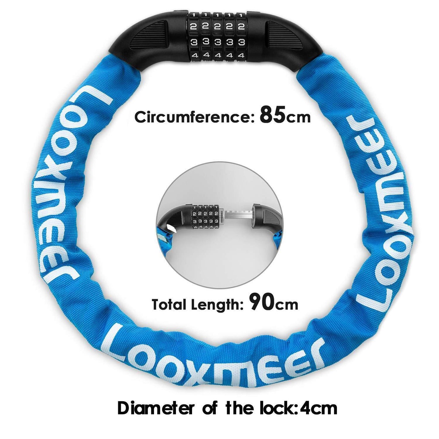 Best Bike Lock UK - Heavy Duty High Security 90cm 5-Digit Combination Chain Lock