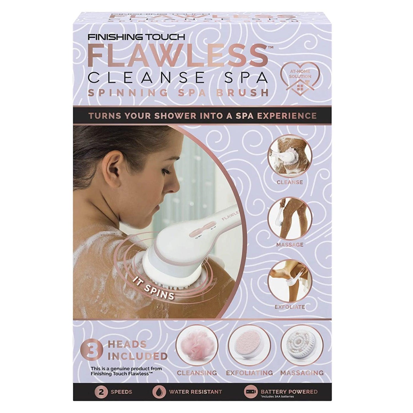 Electric Body Brush - Flawless Cleanse Spa with 3 Multi-Purpose Cleansing Heads for a Full Body Spa Experience