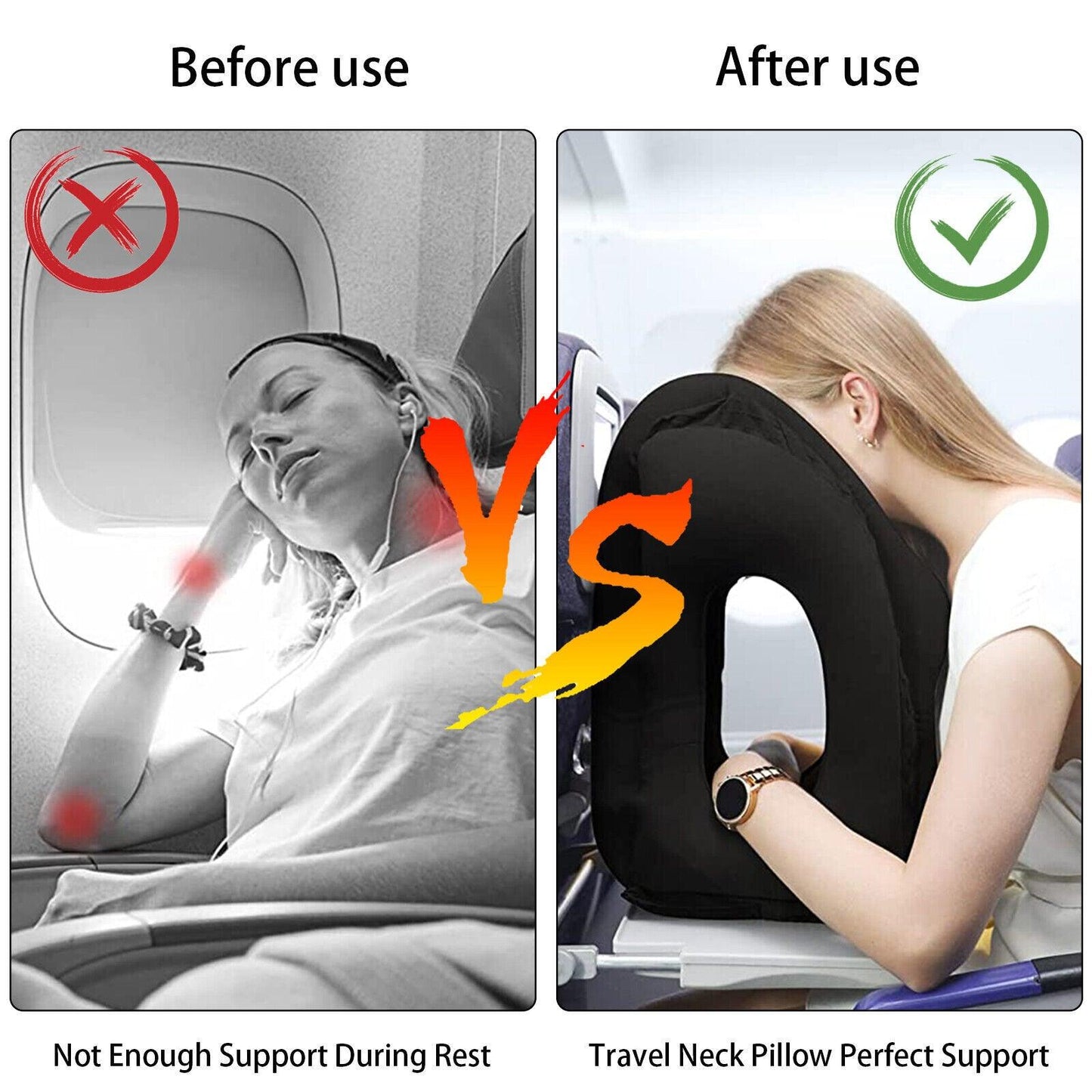 Inflatable Travel Pillow - Air Cushion Travel Pillow for Airplane Office Neck Head Chin Nap Rest