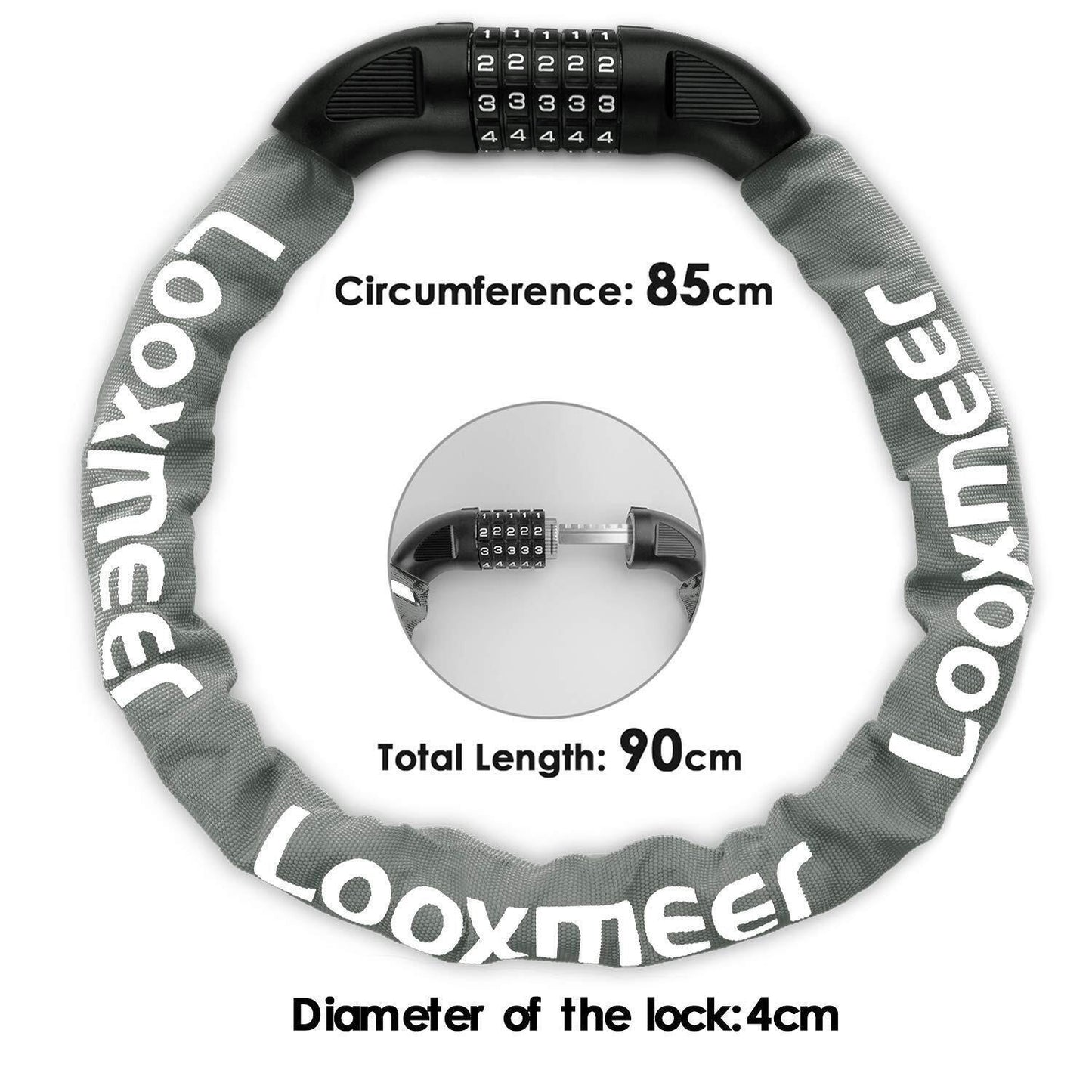 Best Bike Lock UK - Heavy Duty High Security 90cm 5-Digit Combination Chain Lock