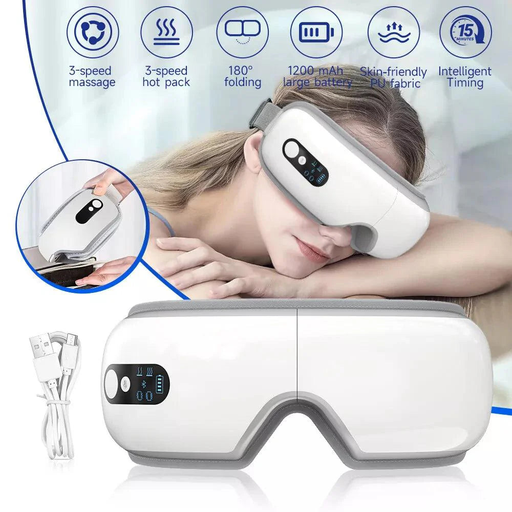 Electric Eye Massager - Rechargeable Eye Therapy Mask with Hot Compress/Air Pressure/Bluetooth Music and 5 Working Modes