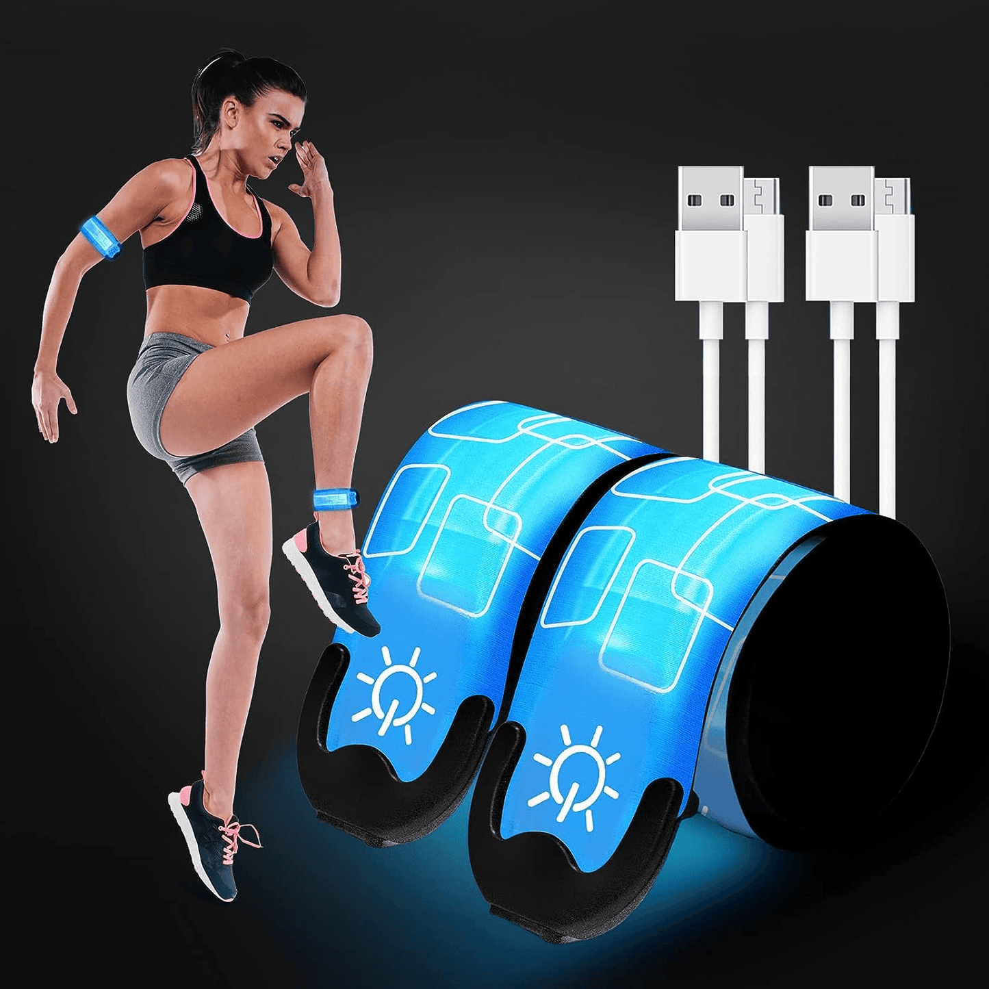 Led Armbands for Runners - 2pcs Armband Lights for Running USB Rechargeable