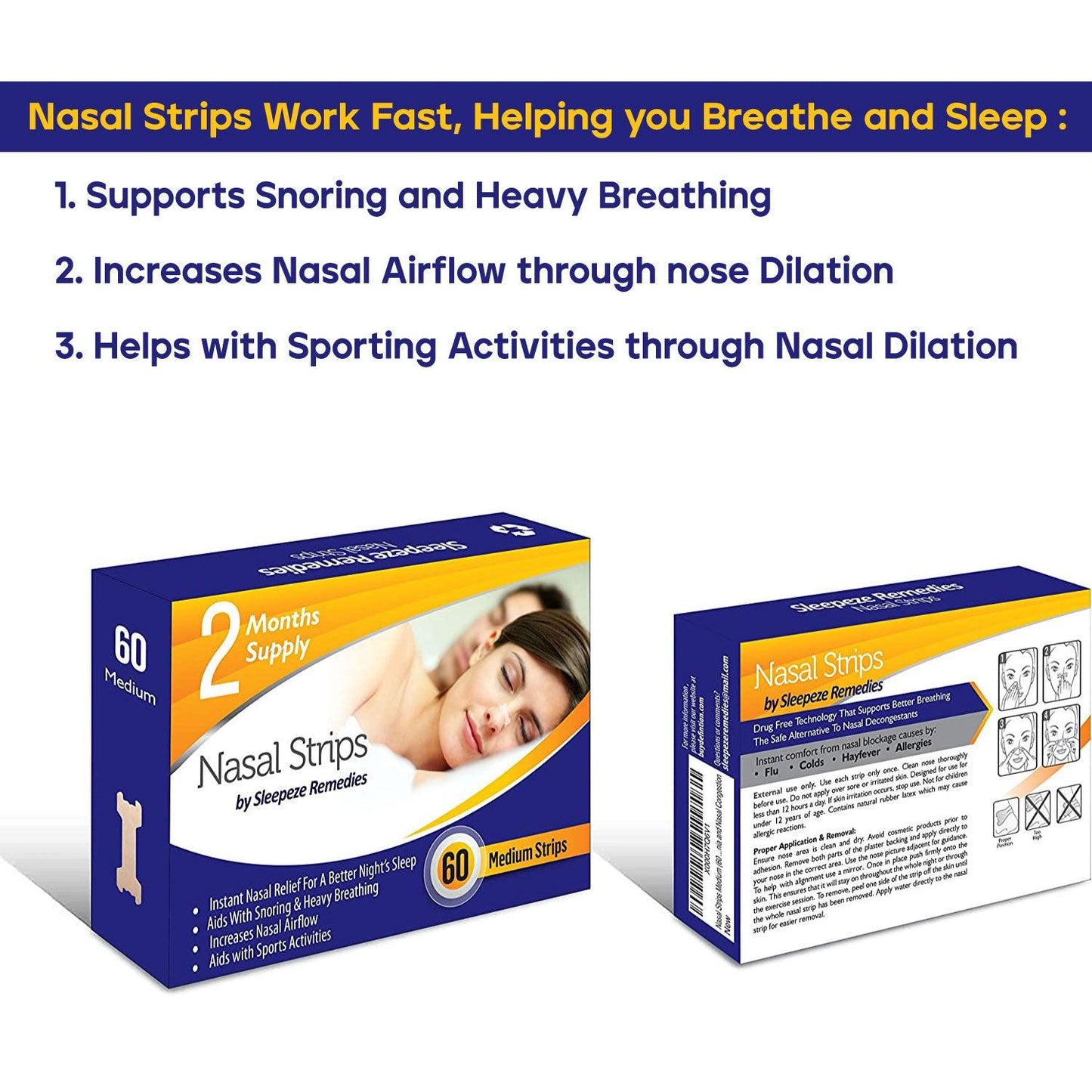 Nasal Strips for Snoring - Nasal Strips (60 Pack) Nose Strip to Stop Snoring, Snoring Strips to Help You Breathe Through Your Nose
