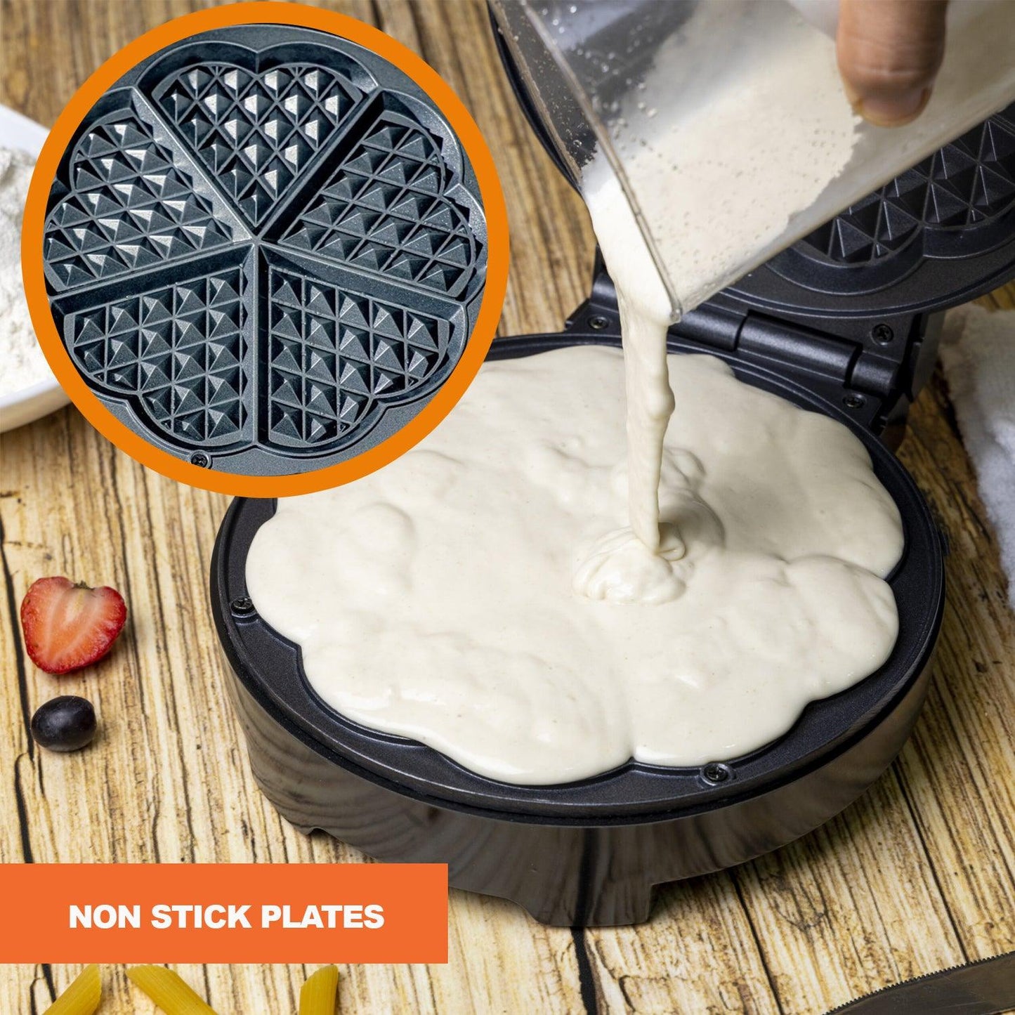 Waffle Maker Machine – Bubble & Heart Shaped Belgian Waffle Iron for Delicious Treats (1000W Non-Stick)