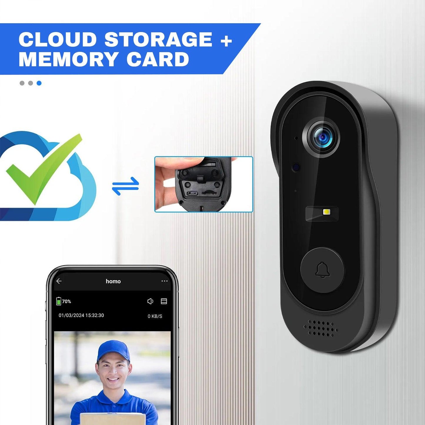 Wifi Video Doorbell - Smart Wireless Security Ring Phone Camera Door Bell Intercom HD Advanced Motion Detection Security Camera Bell