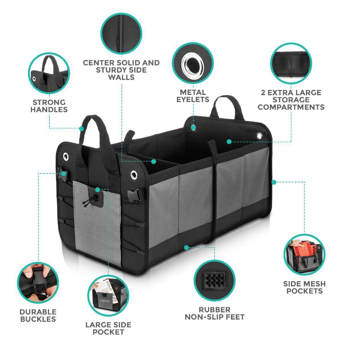 Car Boot Organiser - Heavy Duty Collapsible Foldable Tidy Pocket Storage
