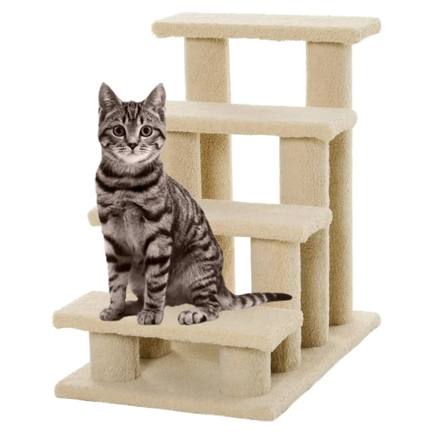 Cat Bed Stairs – Soft 4 Step Pet Stairs for Dog Cat Climb Ladder Plush Steps for Easy Access to Bed and Furniture
