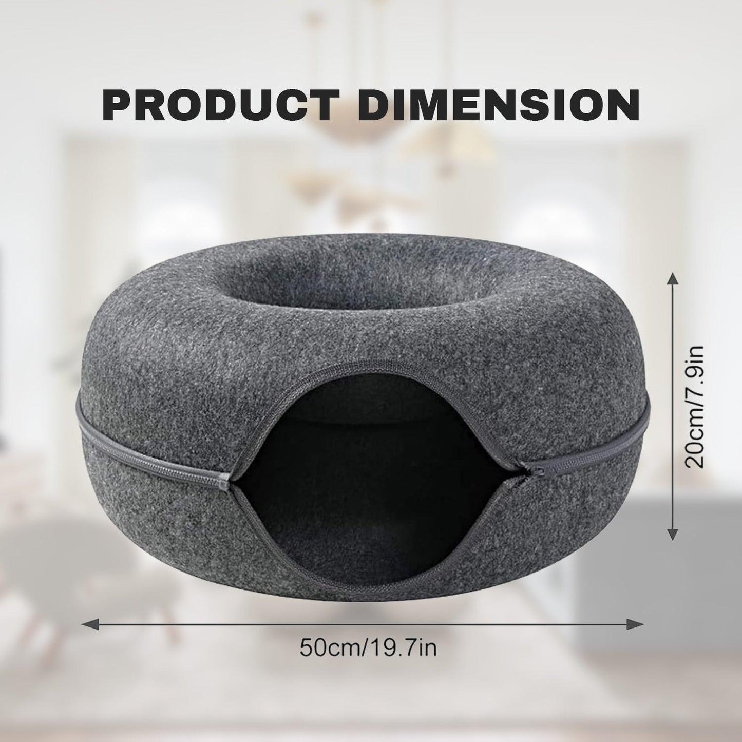 Cat Tunnel Bed - Natural Felt Pet Cat Cave Nest Round House Donut Interactive Toy