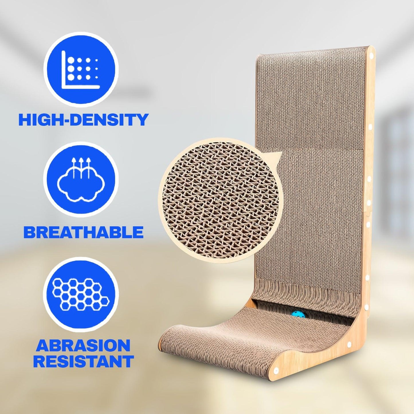 Cat Scratcher Pad - 70 cm L-shaped Wall-mounted Scratch Pad Cardboard Scratching Sur