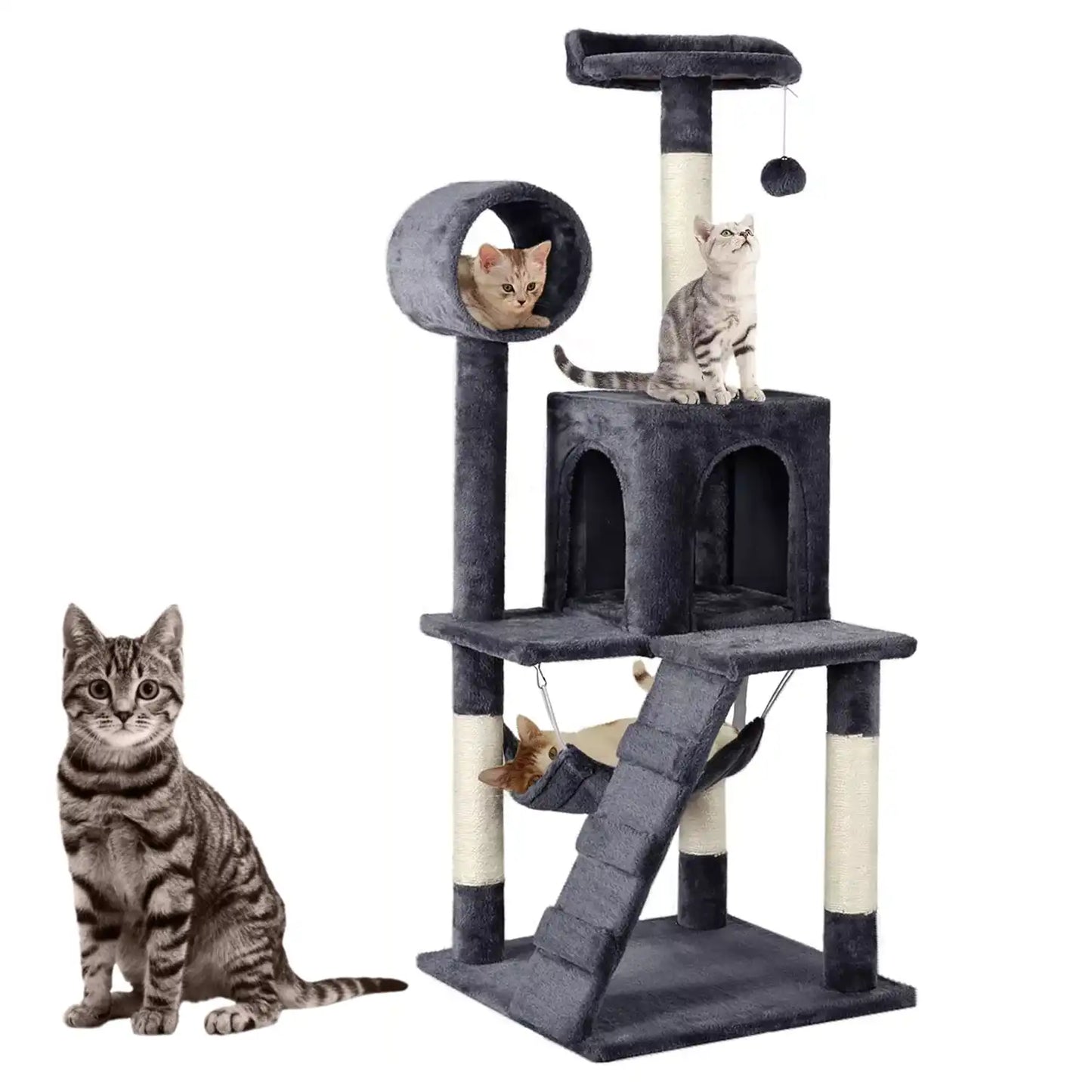 Cat Tree Scratching Post – 130cm Multi-Level Tower with Scratching Posts and Cozy Hideouts