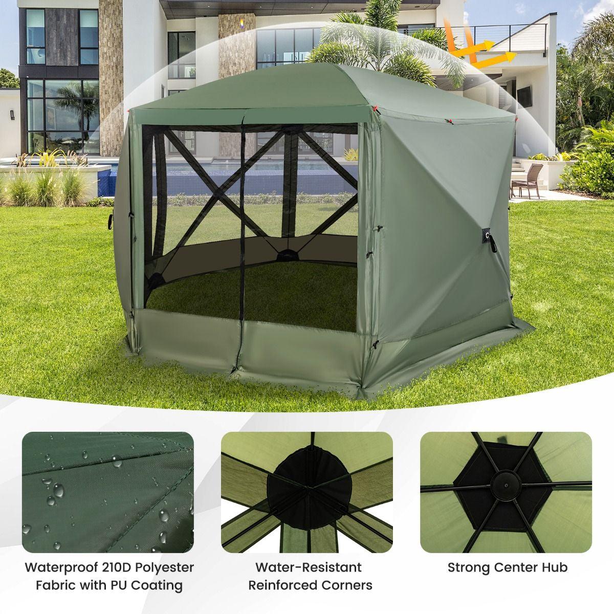 Family Camping Tent - 6-Sided Camping Gazebo Instant Setup Hub Tent with Portable Carrying Bag