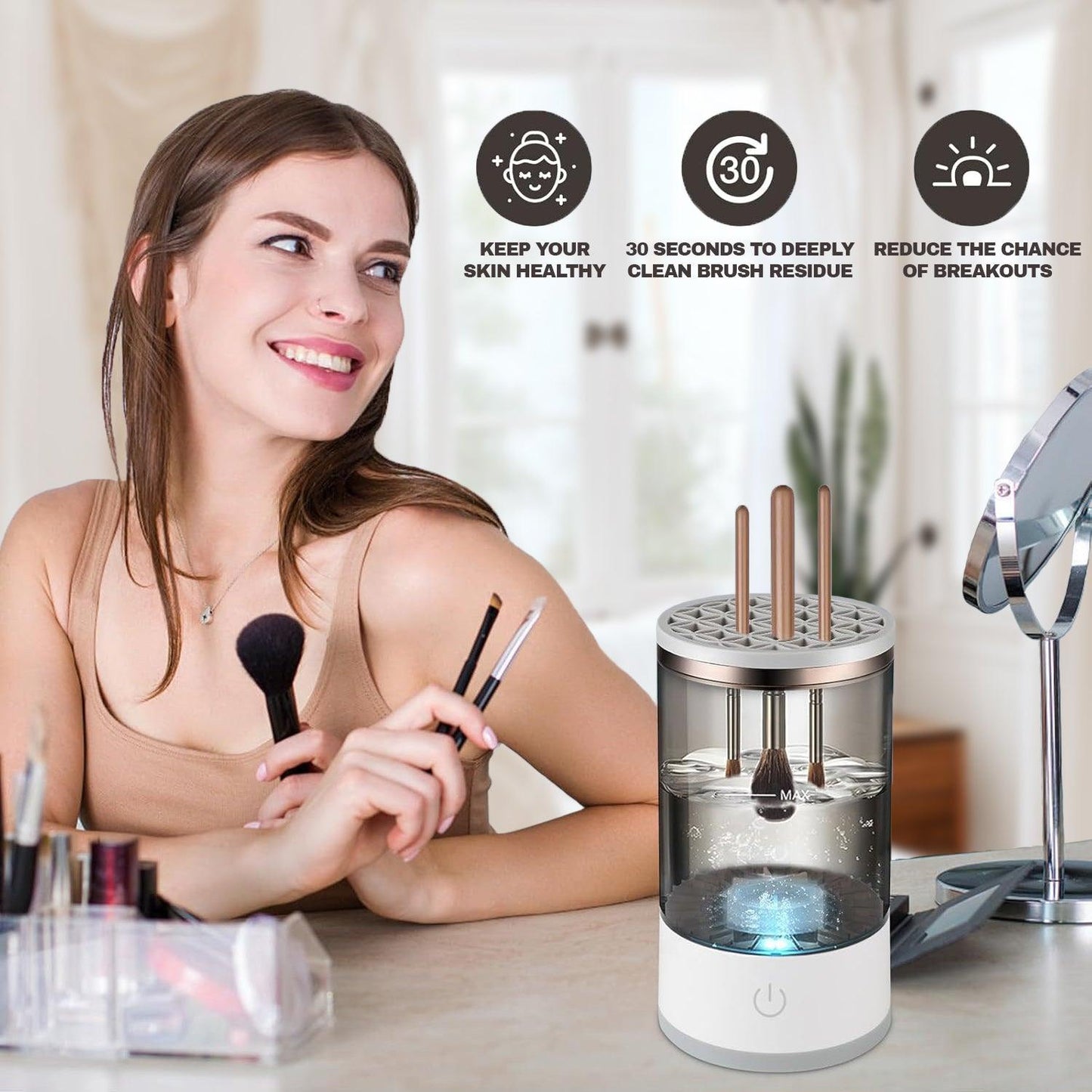 Makeup Brush Cleaner Machine - Automatic Fast Electric Brush Cleaning Holder Dryer
