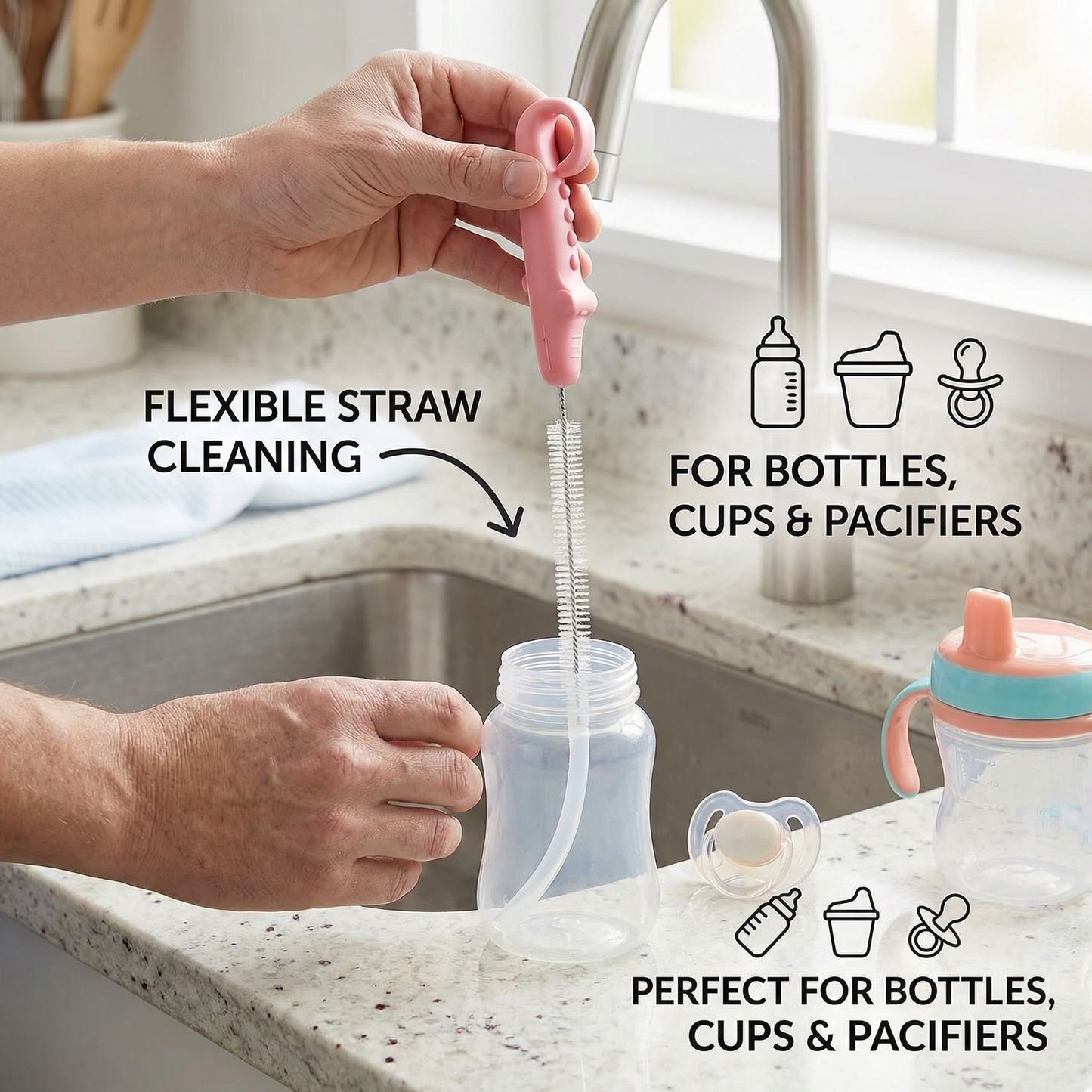 Flexible Straw Cleaning Brush – Long Tube Cleaner for Bottles, Pacifiers & Cups