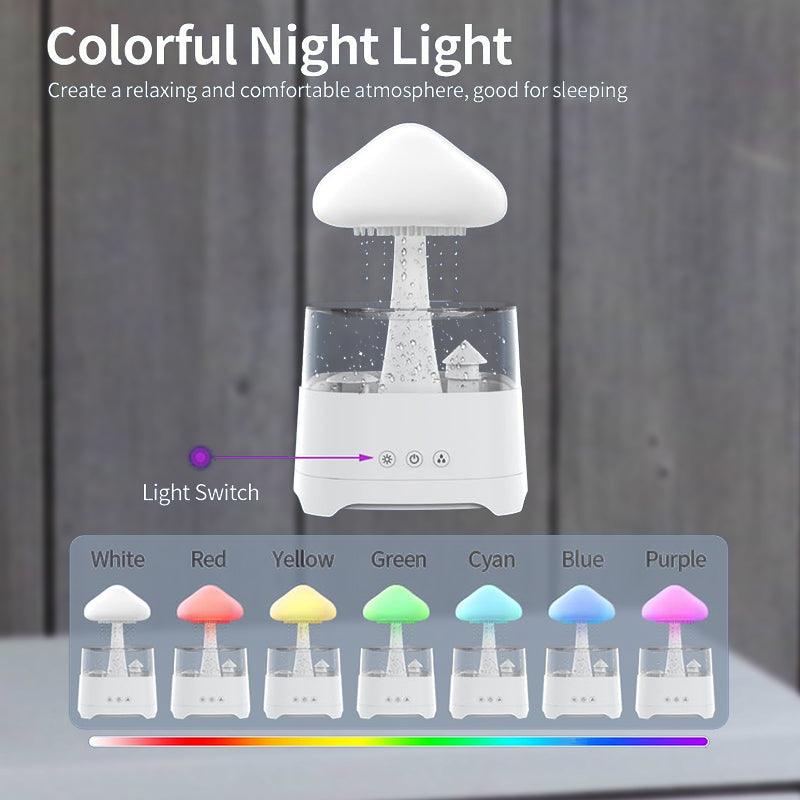 Rain Cloud Humidifier - LED Mushroom Waterfall Lamp Diffuser  Drop Sound Night Light Aromatherapy Oil Essential