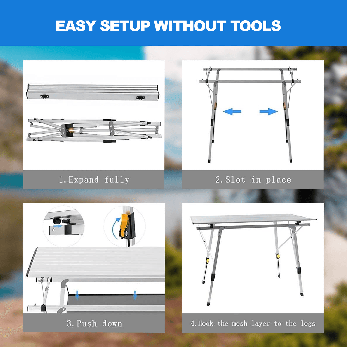Rollup Camping Table – Adjustable Height Folding Picnic Table for Outdoor & Travel
