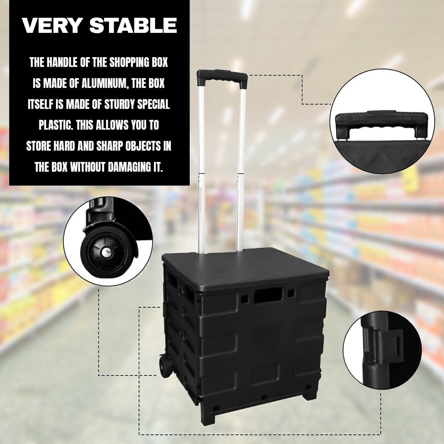 Folding Shopping Cart Trolley - 25kg Multipurpose Foldable Shopping Trolley Cart Handle Wheel Camping Caddy Boot