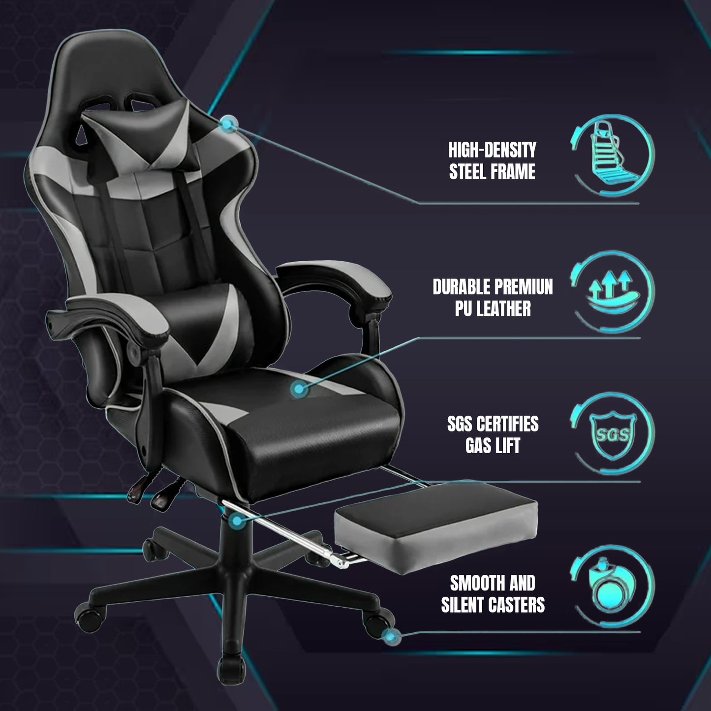 Computer Gaming Office Chair – Executive Style Gamer Chair with Wheels for Home & Office