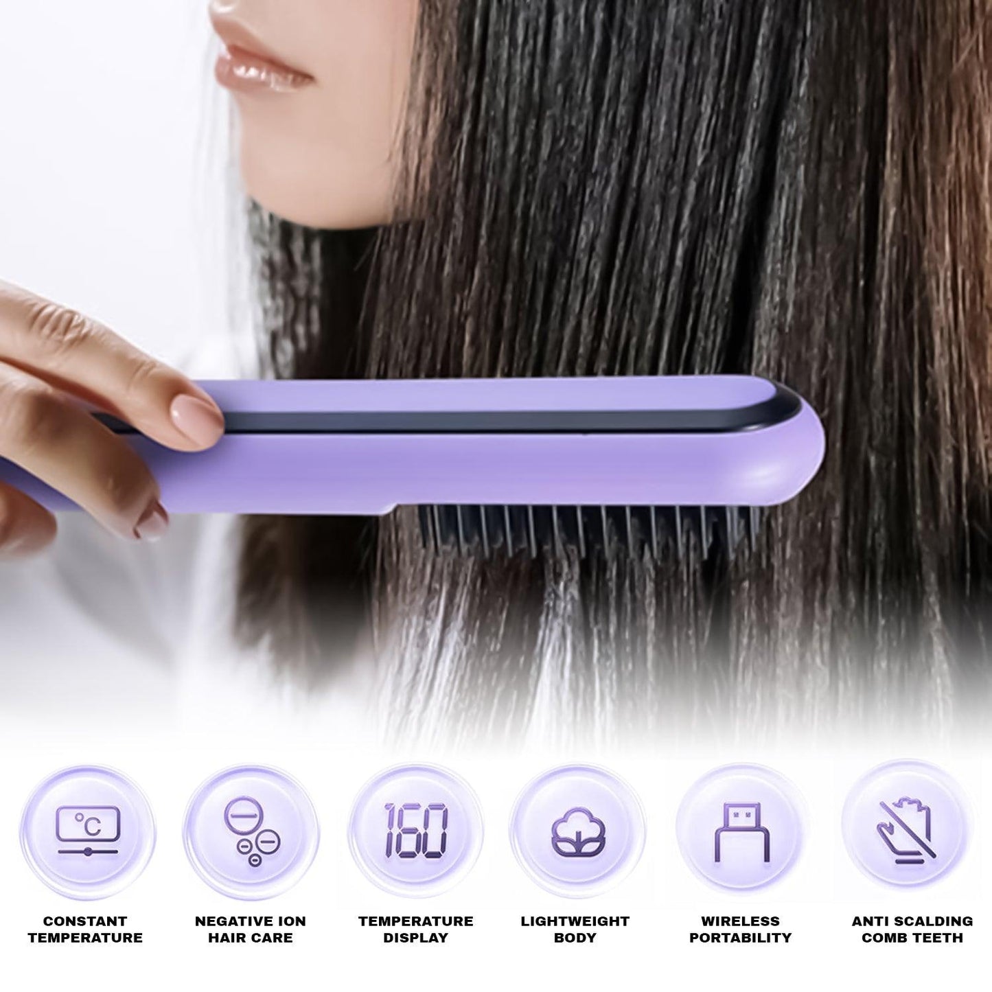 Cordless Hair Straightener - Portable Hair Straightener Brush Antiscald Hair Iron