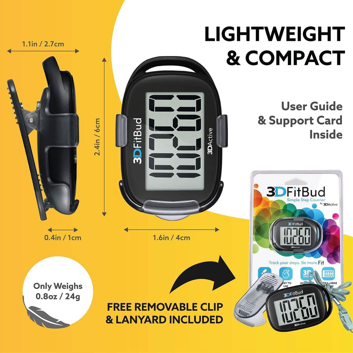 Simple Step Counter - 3D Pedometer with Clip and Lanyard A420S
